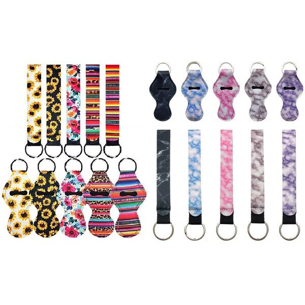 

10pcs chapstick holder keychains with 10pcs wristlet lanyard neoprene lipstick holder keychain party gifts 1027