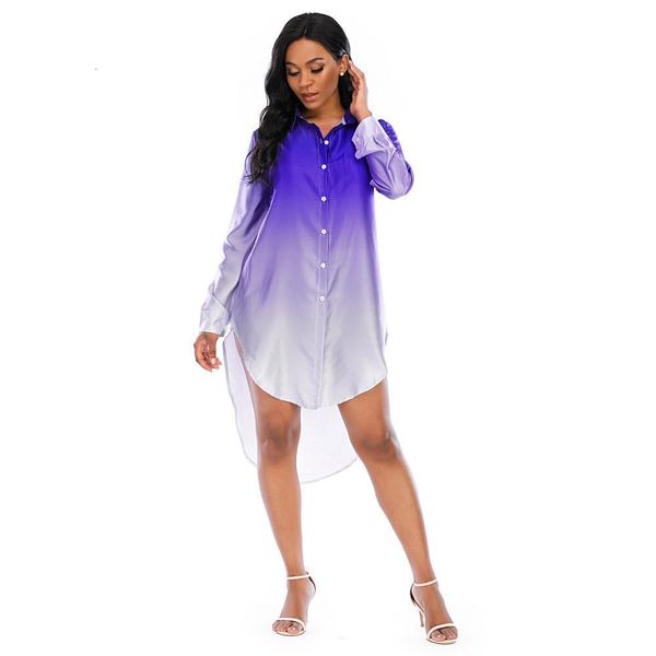 

2020 осень gradient печатные рубашки женщин сексуальный нерегулярные хем блуза отложной воротник кнопка рубашки топы одежда blusas, White