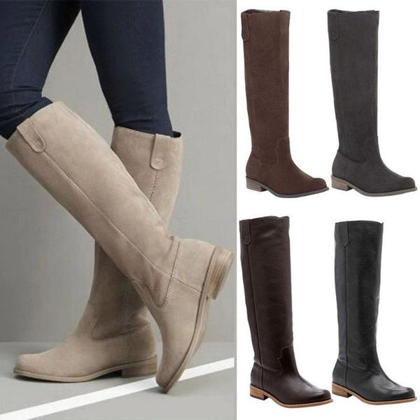 

women's mid calf boots british pu leather shoes ladies low heel zip sewing ladies fashion long boots women, Black