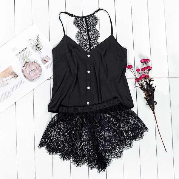 

sketch satin pajamas, tights, lace shorts, underwear, Black;red