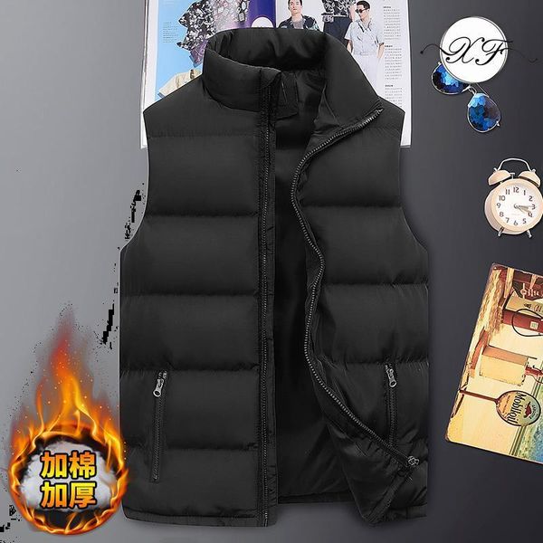 

thickened warm cotton jacket men's 2020 new fashion vest winter wear, Black;white