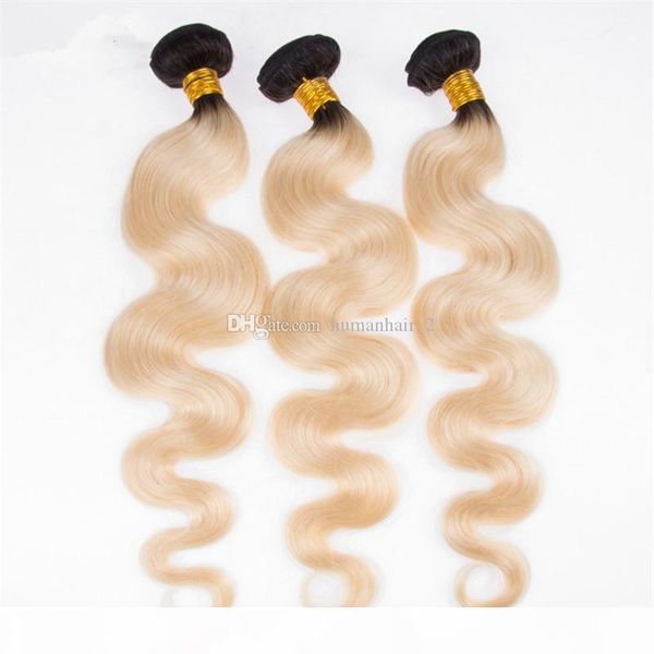 

two tone 1b 613 blonde body wave bundles ombre blonde dark root virgin malaysian hair extensions 3 bundles deals, Black;brown