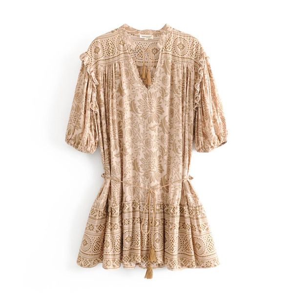 

casual dresses loose vintage lioness tunic boho chic ruffle sleeve spring summer v-neck with tie mini dress beach party wear women, Black;gray