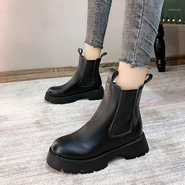 

cootelili women ankle boots basic round toe 3cm heel slip on round toe platform 2020 fashion shoes for woman plus size 401, Black