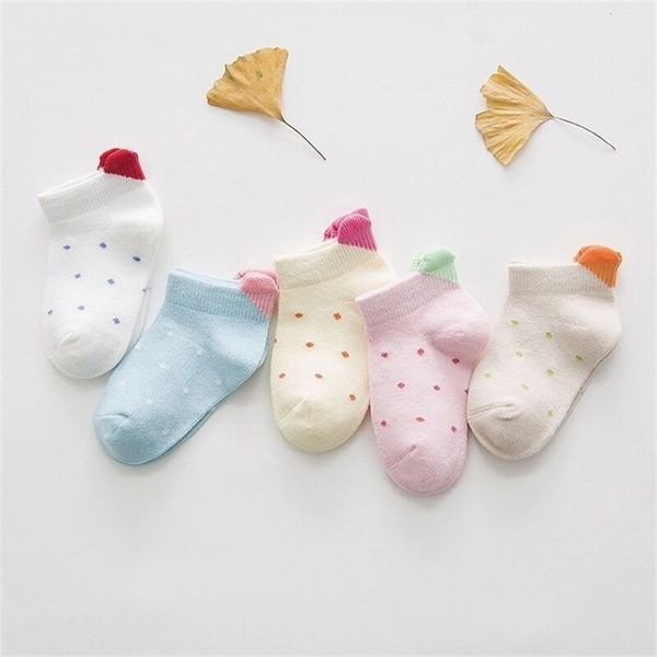 

5pairs/lot 0-2 baby cotton summer infant thin ankle cute heart colorful kids for girls boys toddler dots socks y201009, Pink;yellow