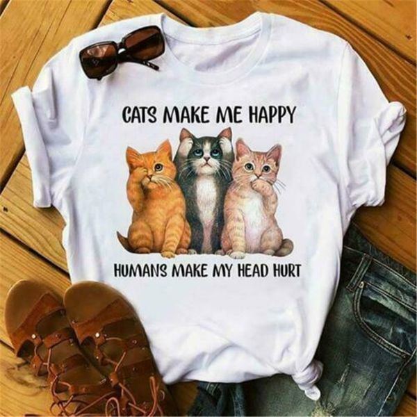 

cats make me happy humans make my head hurt men t-shirt white cotton s-3xl harajuku tee shirt sport hooded sweatshirt hoodie
