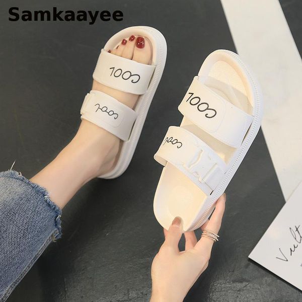 

slippers size 36-41 women summer femmes cool letter print platform shoes mujer peep toe slip on basic thick bottom zapatos y14, Black