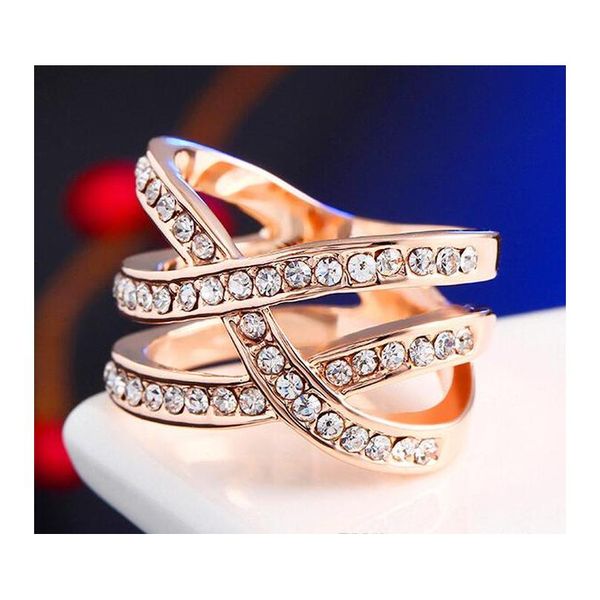 

v8 euramerica punk rose gold plated classical wide women party rings multilayer cross full drill cz ring for female tqcod kwuj4, Silver