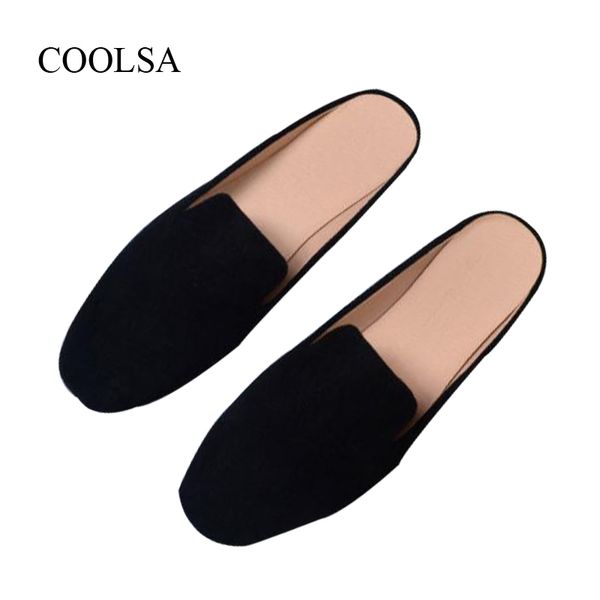 

coolsa women's summer flat-bottom outdoor slippers solid suede toe-covered slippers women mules shoes women sandals big size 11 y200423, Black