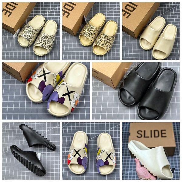 

2020 kanye слайд мужские женщины дизайнерские тапочки костяные пустынные песчаные смола тройная черная земля коричневые моды горки мужские п, Black