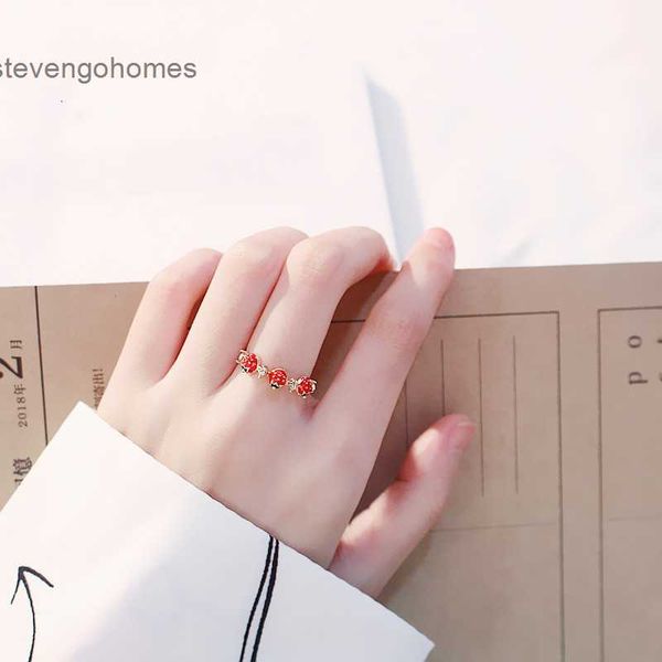 

opening girl heart strawberry accessories lovely versatile student tail ring, Silver