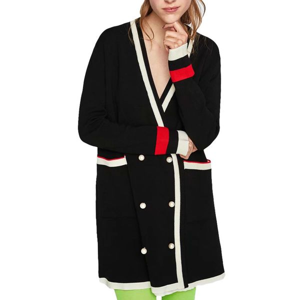 

british luxury wool mesh girls pearl cardigan female 3d striped long sweater pull femme hive woman knit new clothes f5x0, White;black