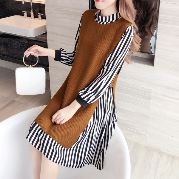 

large women's autumn women's fat mm new set two piece loose hide meat fat sister long sleeve dress dress 2020 5vtlu, Gray