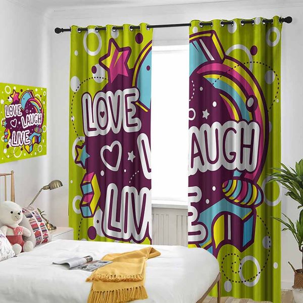 

thermal insulated room darkening window shade cartoon style line art figures stars cubes circles and hearts cheerful curtain