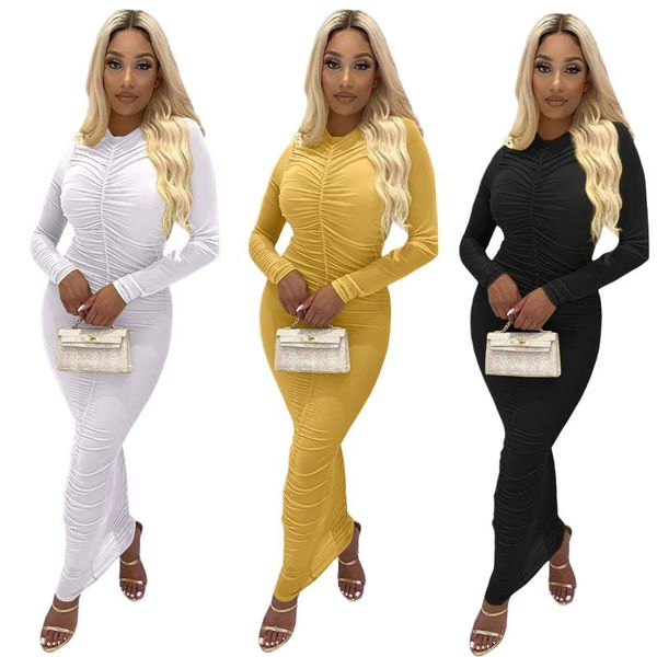 

kalenmos autumn winter women mesh stacked maxi dress long sleeve night club party ruched bandage see though long dresses, Black;gray