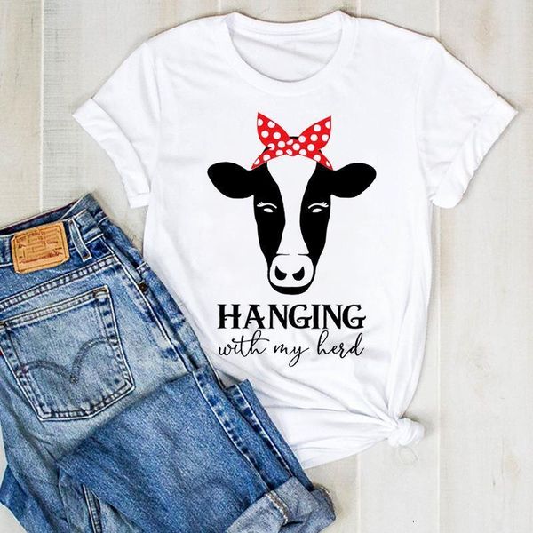 

women lady heifer bull printed aesthetic ladies fashion summer t tee tshirt womens female shirt clothes graphic t-shirt, White