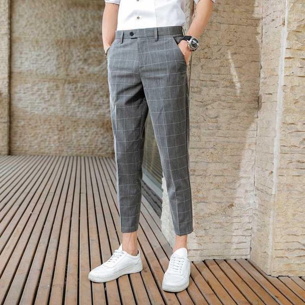 

brand men's suit pants 2020 spring and summer plaid dress pants korean slim business casual formal trousers pantalon homme 28-381, White;black