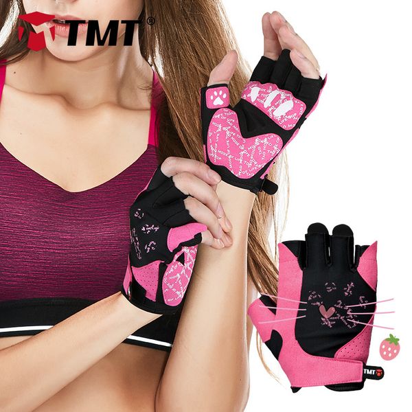 TMT тренажерный зал перчатки наполовину палец милые кошка гантели велосипедные перчатки бодибилдинг обучение велосипедные спортивные тренировки Crossfit женщины фитнес Q0107