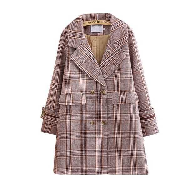 

2021 new autumn winter jacket new plaid wool plus size 5xl mid-long woolen coat double-breasted women basic coats ouek, Black