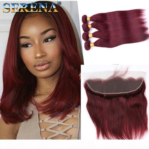 

ombre human hair lace front 99j one tone 13x4 full lace with baby hair peruvian virgin hair straight dark root burgundy bundles with frontal, Black;brown