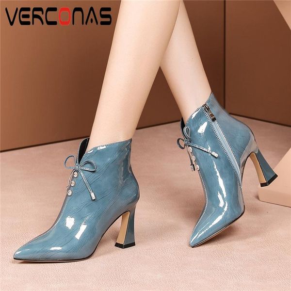 

verconas элегантная женщина ботильоны 2020 новый бабочка узел офис леди обувь из натуральной кожи женщина осень зима zip полусапоги, Black