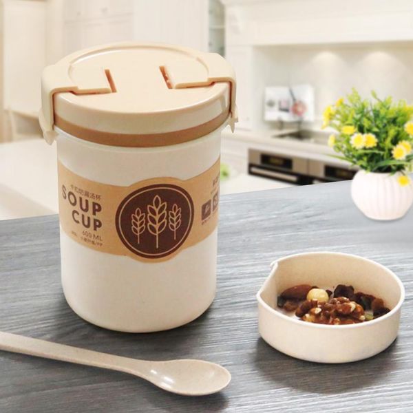

600ml wheat straw soup cup leak proof plastic breakfast microwaveable water snap pot mini lunch box creative milk tea cups qylwjh mywjqq