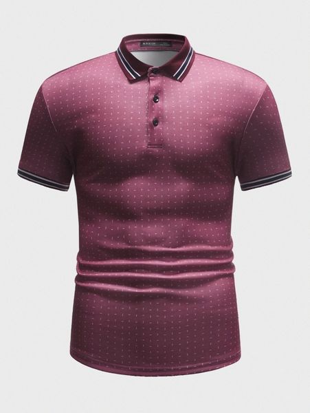 

men all over print striped trim polo shirt t4x6#, White;black