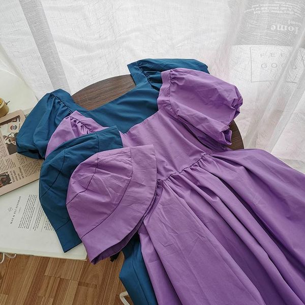 

ewq] 2020 summer loose casual dress women with hat short puff sleeve high waist streetwear sweet loose casual 5 color dresses1, Black;gray