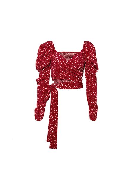 

2021 new super elegant french autumn lazy vintage red dot surrounded v-neck short sleeve female blouse complete 8yg5, White