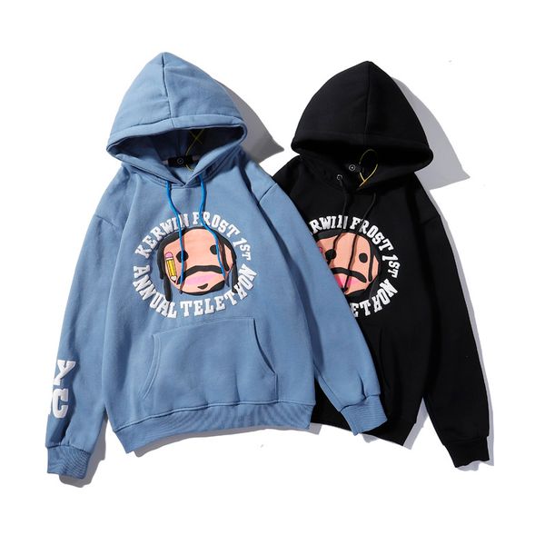 

high street letter foam hoodie men and women oversize fleece hooded sweatshirt, Black