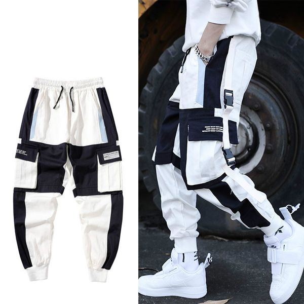 

hip hop multipocket cargo pants men patchwork streetwear mens harem pant casual track joggers male harajuku techwear trousers, Black