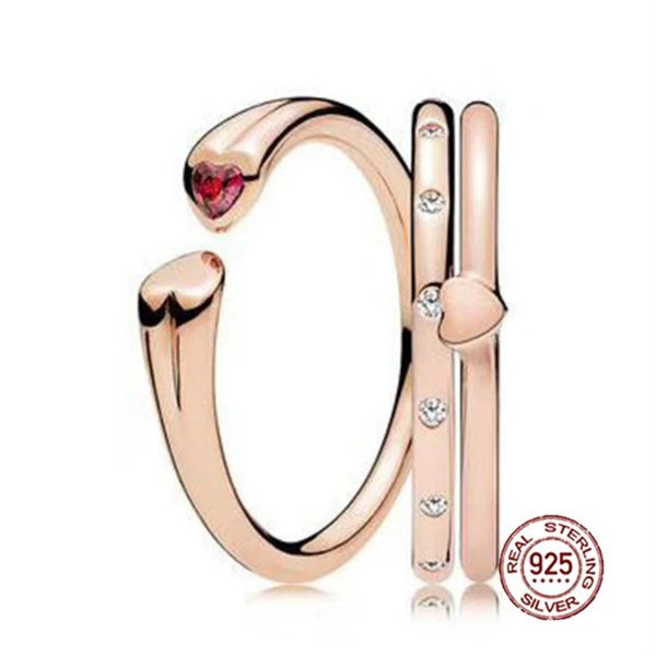 

2021 new 100% 925 sterling silver rose love heart stacked wedding ring ring for women fashion gift diy jewelry