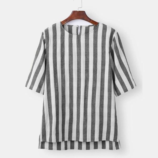 

vogue men's blouse blusas casual stripped linen shirt loose o-neck summer short sleeve shirt man blouses1, White;black