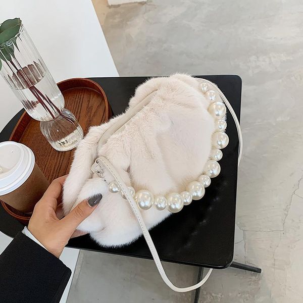 

fashion plush women shoulder bags new design ladies crossbody bag solid color female dumplings packge purse handbags whiter