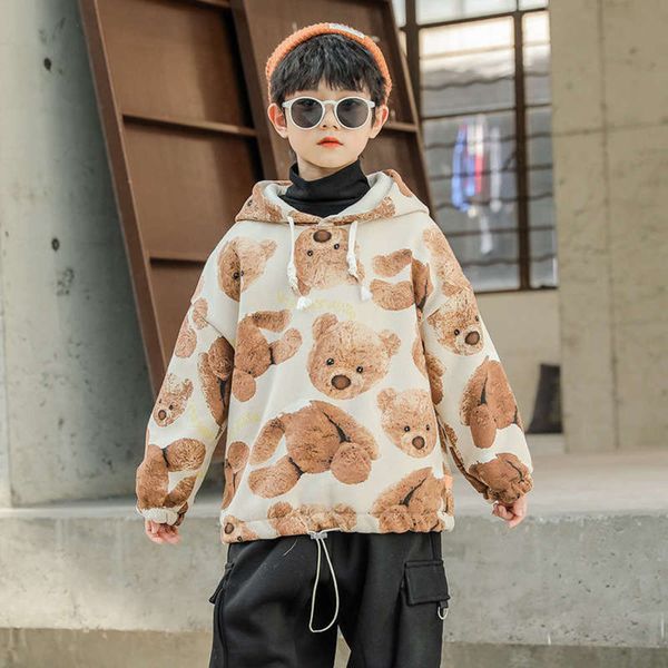 

and boys' plush hooded sweater autumn 2020 new children's winter thickened base coat, Black
