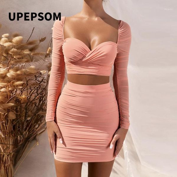

upepsom 2020 and skirt two piece set mesh stylish 2 piece set night party club 2 outfits autumn clothes for women1, Gray