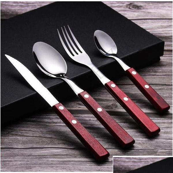 

natural flatware durable wooden handle tableware portable 304 stainless steel flatware sets fork knif jllavy mx_home