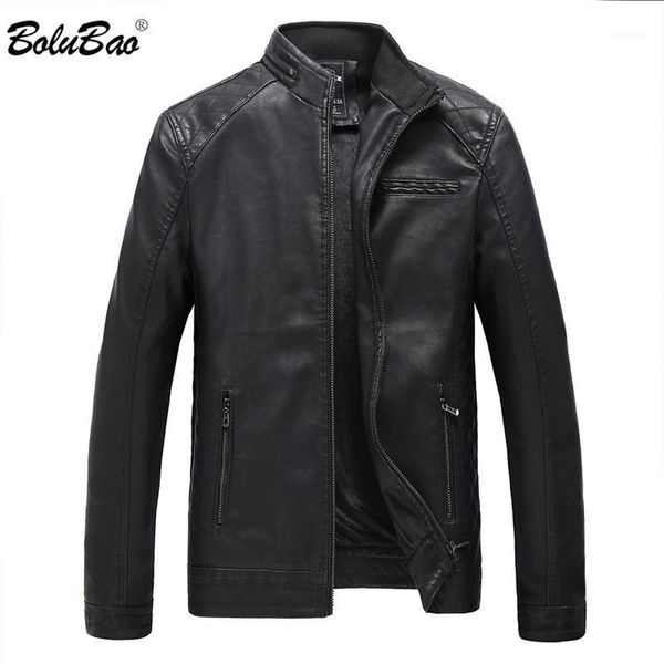 

bolubao men winter jacket suede casual zipper pu motorcycle thicken fleece men slim fit male windproof jackets waterproof coats1, Black