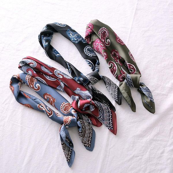 

70cm korean paisley small square scarf female decorative collar scarf literary small silk scarf wild new autumn women tied bags bbyefb, Black