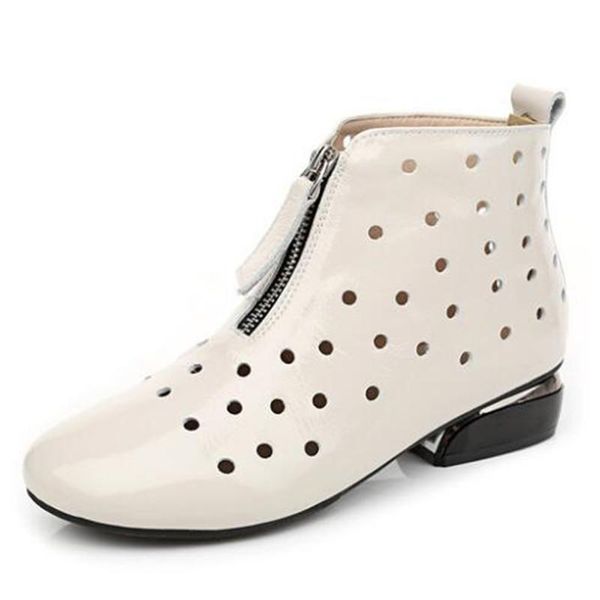 

2020 spring summer new round head hollow patent leather boots cool boot sandals women boots fashion low-heel large size 43, Black