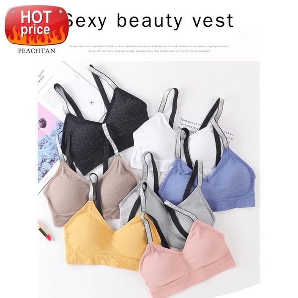 

peachtan bandeau yoga bra multicolor sports wear gym wear patchwork quick dry women fitness shiny sportwear 2020 workout #bh1z, White