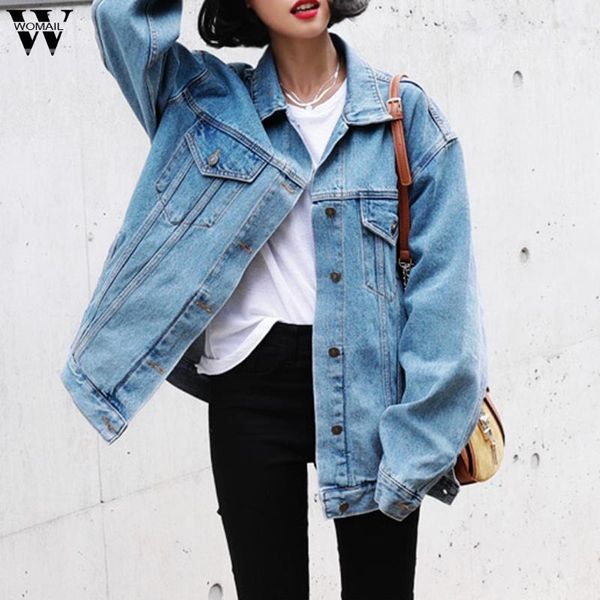 

women winter loose jeans coat long sleeve retro cowboy denim loose casual jacket coats female outwear denim 2019 new1, Black;brown