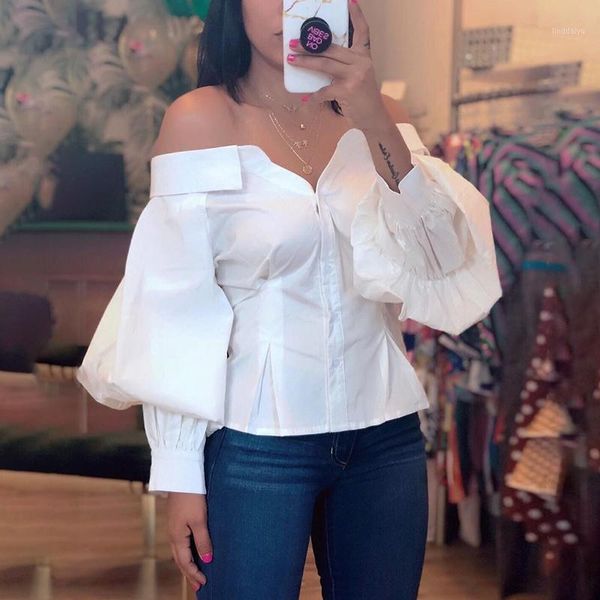 

casual shirt lantern sleeve off shoulder blouse 2019 women elegant fashion white basic office brief ruched blusas1