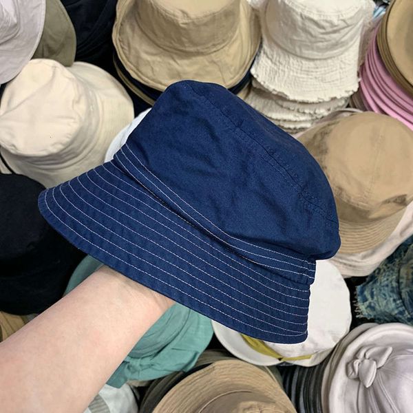 

thin washable cotton versatile leisure fisherman's hat with elastic stitching behind the women's face, Blue;gray