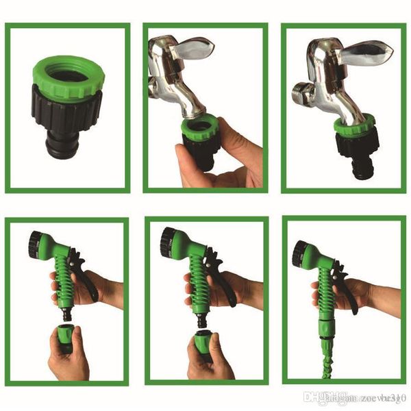 

retractable fast connector water hose with multi-function water gun house garden watering washing latex 25ft expandable hose set dh0755 t03