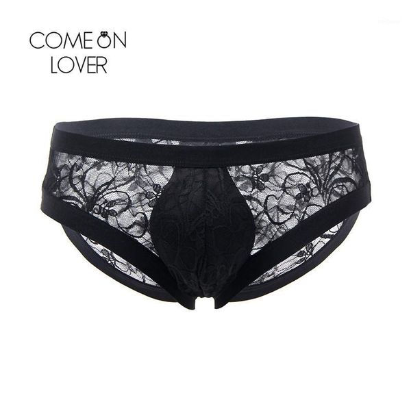 

comeonlover lace panties for men low waist floral mens transparent briefs comfortable nylon xl male underwear mpl0701, Black;white