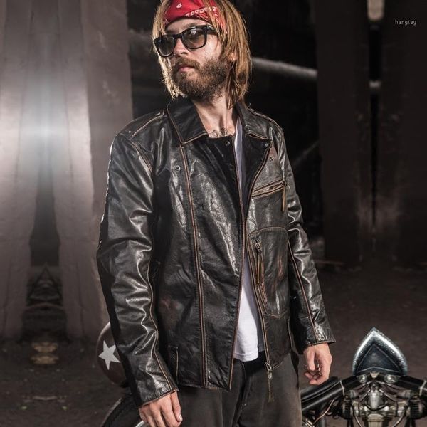 

2020 vintage brown men american motorcycle leather jacket plus size 6xl genuine thick cowhide winter slim fit biker's coat1, Black