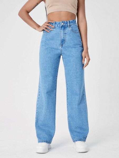 

high waist slant pocket jeans p4pm#, Blue