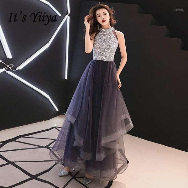 

it's yiiya prom gowns purple sequins bling hatler neck a-line floor length custom color plus size long party prom dresses e4421, White;black