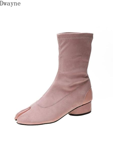 

boots 2021 candy color square head elastic thick with fur one toe, Black